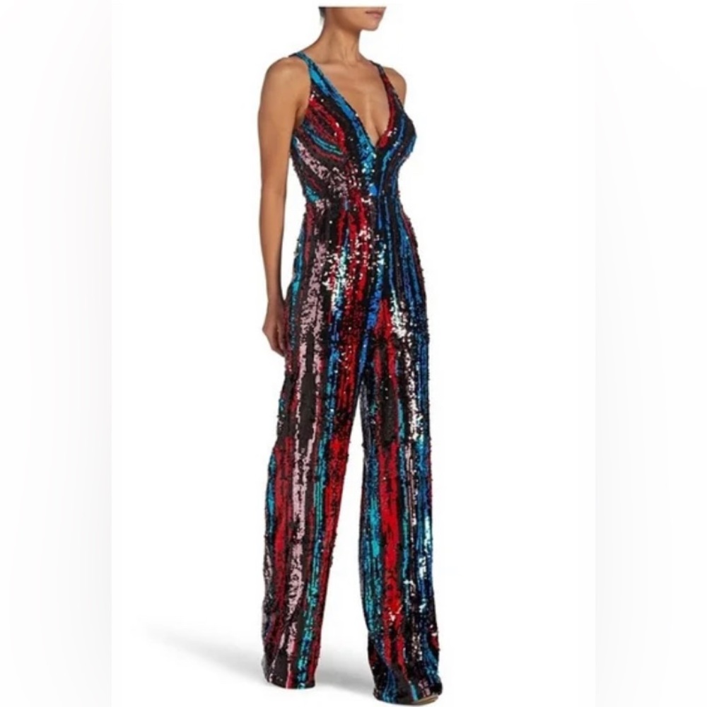 Dress The Population Sequin Multi Color Jumpsuit Disco XS
